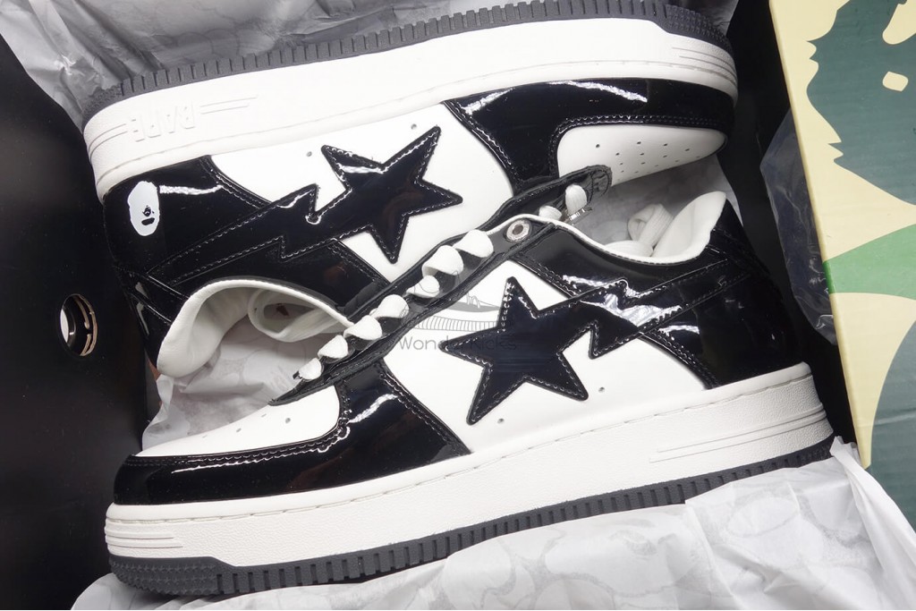 a bathing ape bape sta patent leather black white