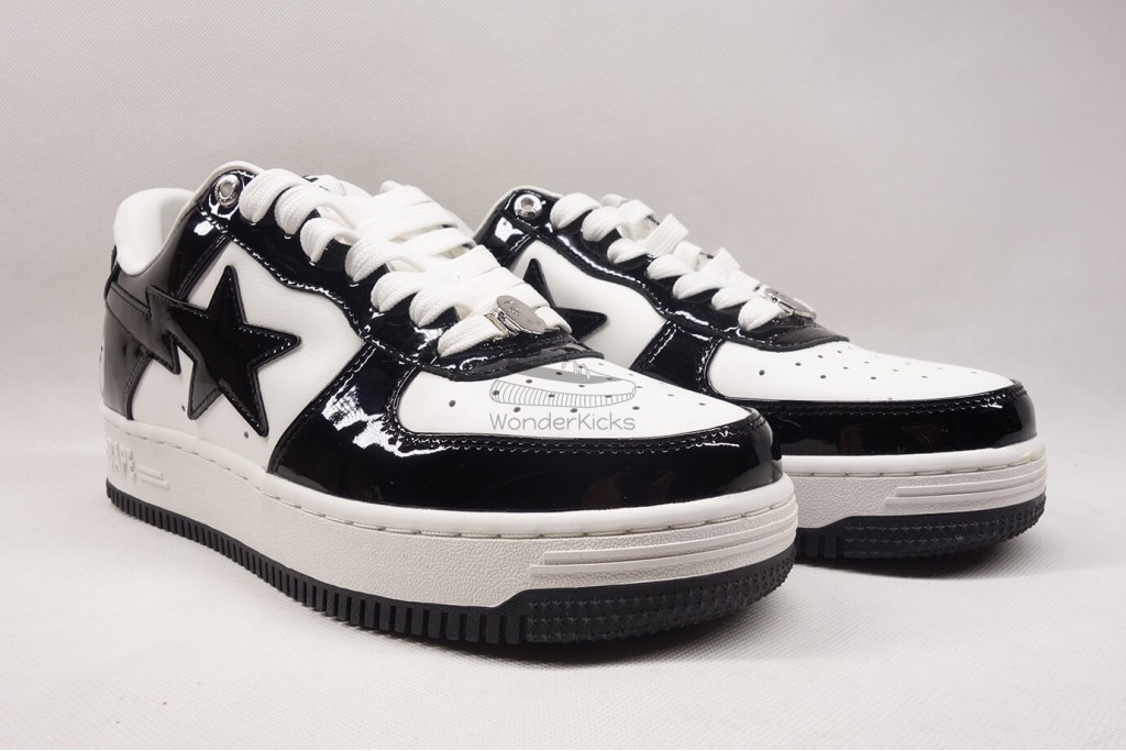 a bathing ape bape sta patent leather black white