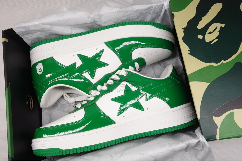 a bathing ape bape sta patent leather green white