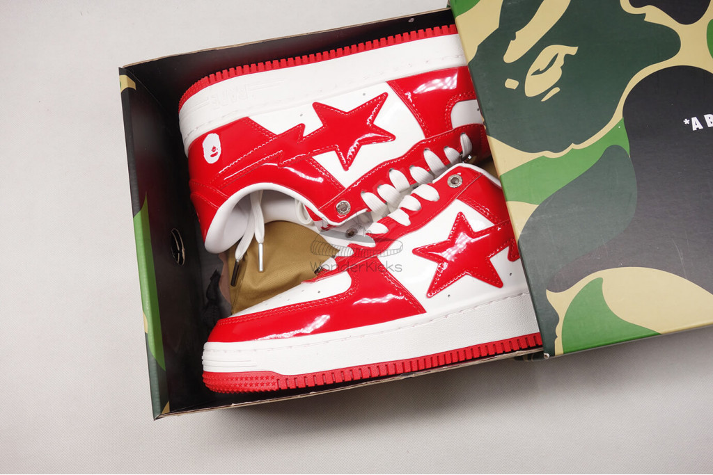 a bathing ape bape sta patent leather white red (2023)